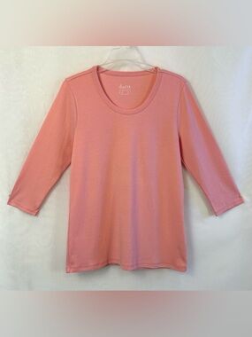 New Denim&Co Women’s Pink 3/4 Sleeve Scoop Neck Cotton Top / XS